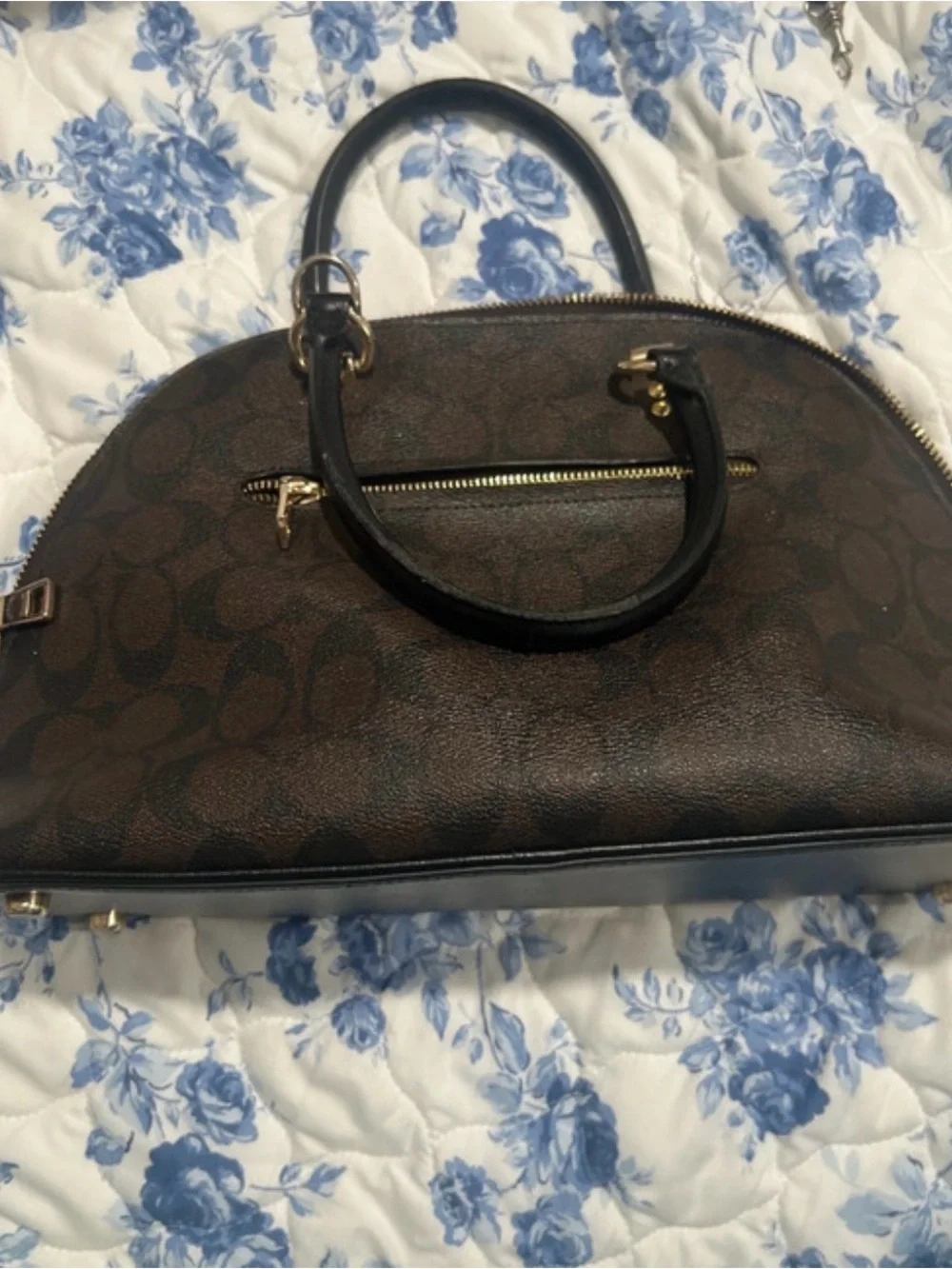 Coach Dark Brown Signature Dome Satchel with Gold Hardware